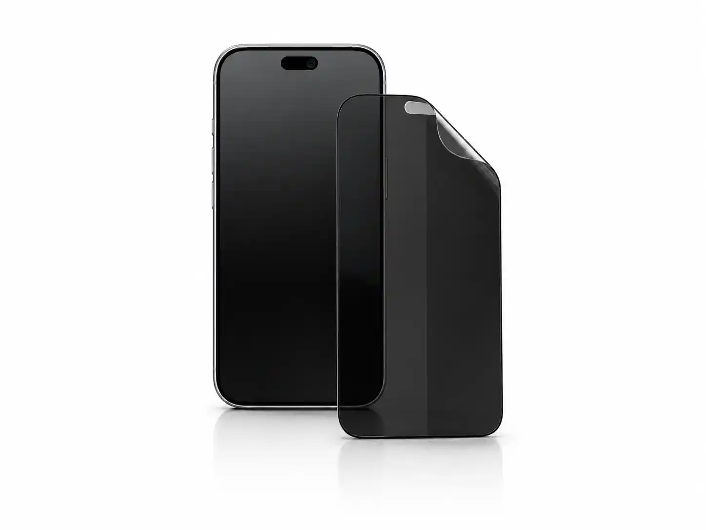 Smartphone équipé d’une protection anti-espion photographié sur une table dans un environnement soigné