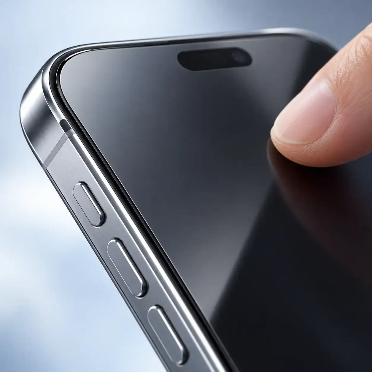 Détail du bord de la protection correctement alignée sur l’écran du téléphone